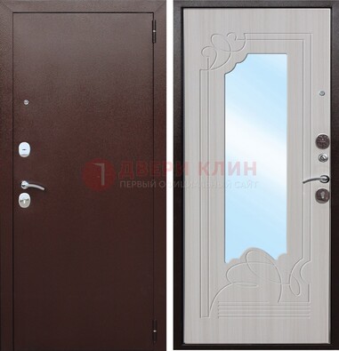 Коричневая металлическая дверь с зеркалом МДФ внутри ДЗ-33 в Петрозаводске