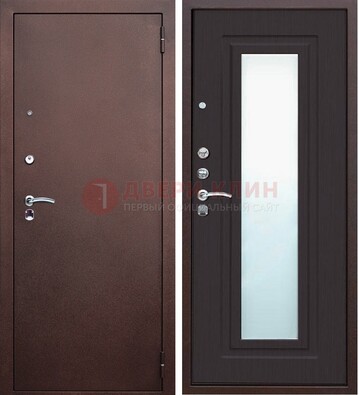 Коричневая металлическая дверь с зеркалом ДЗ-43 в Волоколамске