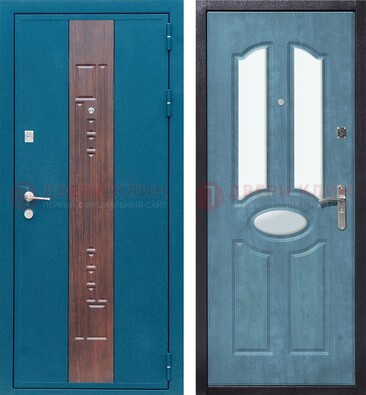 Голубая металлическая дверь МДФ с тремя зеркальными вставками ДЗ-78 в Петрозаводске