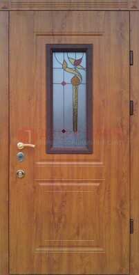 Железная дверь с МДФ и витражом ВЖ-24 в Краснодаре